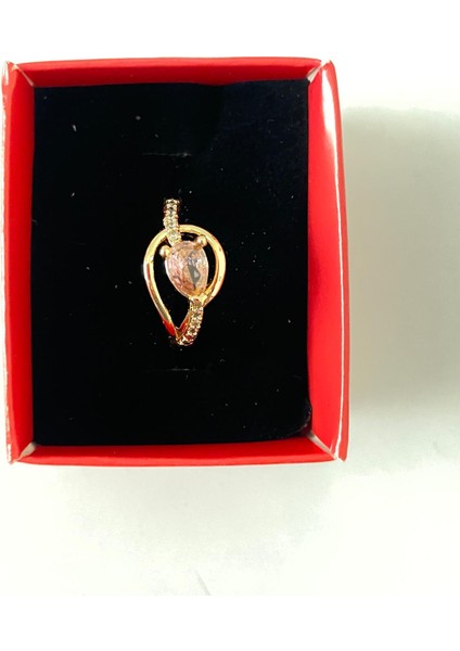 Pembe Damla Taş Model Gold Kaplama Yüzük