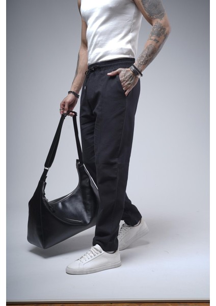 Boyfriend Kalıp Beli Lastikli Cepli Erkek Gabardin Pantolon