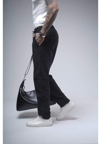 Boyfriend Kalıp Beli Lastikli Cepli Erkek Gabardin Pantolon