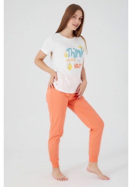 Roly Poly Think Happy Be Happy Kadın Kısa Kol Pijama Takım modelleri