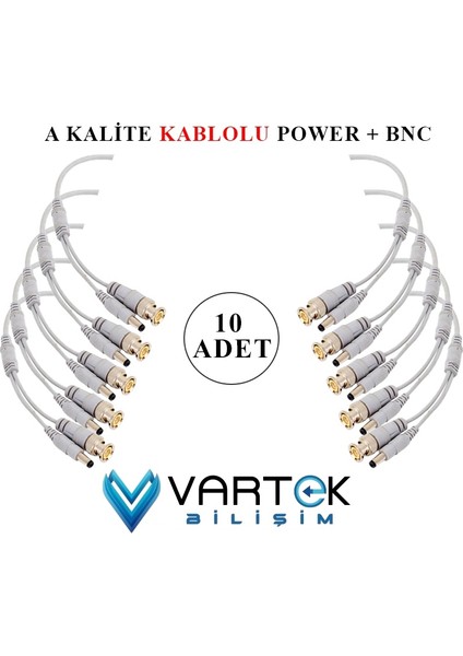 10 Adet Kablolu Hazır Bnc +Power Jack Konnektör