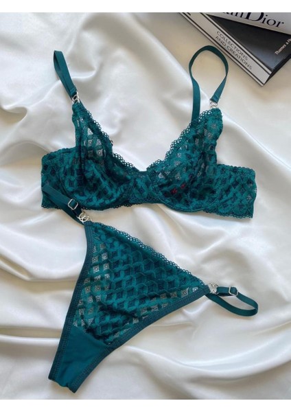Sevgililer Günü Hediyesi Kadın Nude Dantelli Yeşil Bralet Südyen Kilot Takım