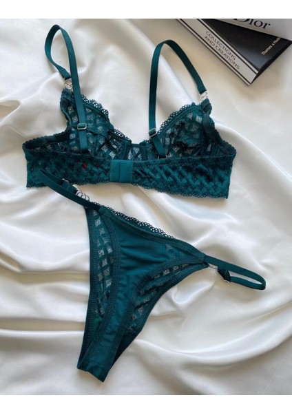 Sevgililer Günü Hediyesi Kadın Nude Dantelli Yeşil Bralet Südyen Kilot Takım
