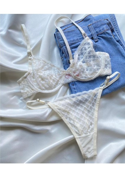 Kadın Nude Dantelli Beyaz Bralet Südyen Kilot Tanga Takım/iç Çamaşırı/kadın