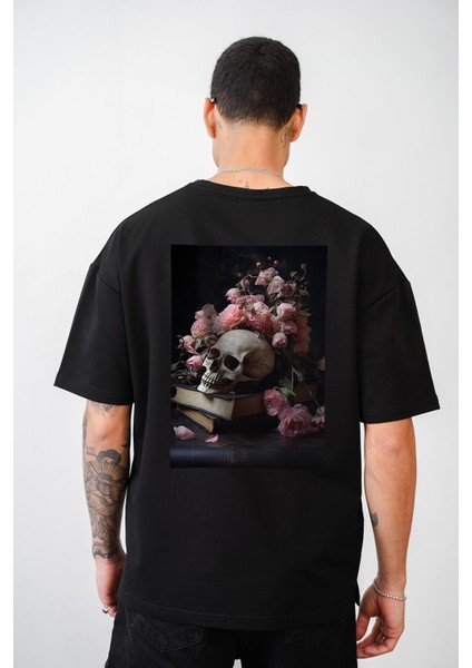 Oversize Kalıp Kuru Kafa Baskılı Unisex Tişört