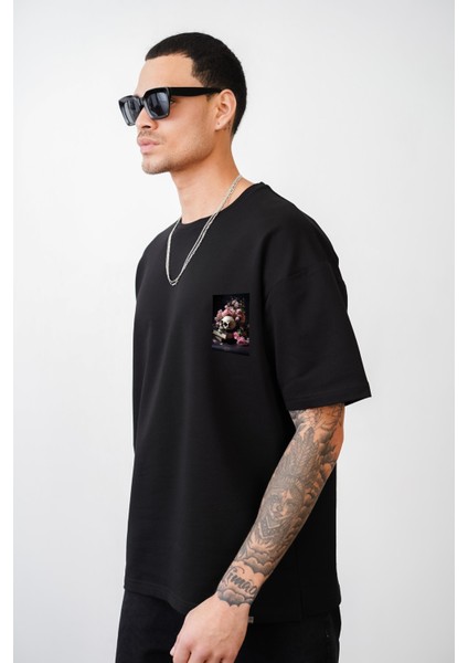 Oversize Kalıp Kuru Kafa Baskılı Unisex Tişört