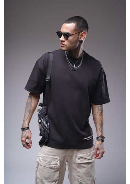 Bisiklet Yaka Sırtı Baskılı Double Face Oversize Kalıp Unisex Tişört