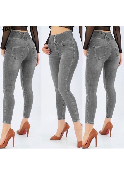 Likralı Yüksek Bel Büyük Beden Jean Pantolon