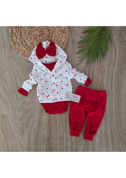 Kız Bebek Kalpli %100 Pamuk Bebek Takımı Bebek Hediyesi Yenidoğan 0-3 Aylık BBK5778