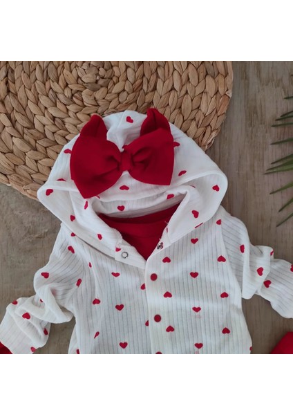 Kız Bebek Kalpli %100 Pamuk Bebek Takımı Bebek Hediyesi Yenidoğan 0-3 Aylık BBK5778