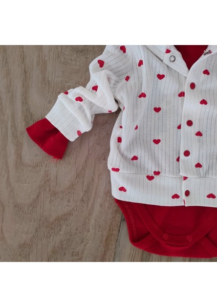 Kız Bebek Kalpli %100 Pamuk Bebek Takımı Bebek Hediyesi Yenidoğan 0-3 Aylık BBK5778