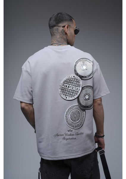 Bisiklet Yaka Sırtı Baskılı Double Face Oversize Kalıp Unisex Tişört