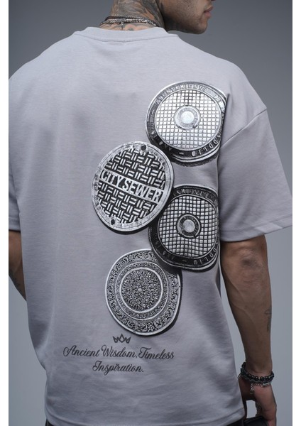 Bisiklet Yaka Sırtı Baskılı Double Face Oversize Kalıp Unisex Tişört