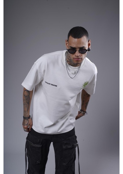 Bisiklet Yaka Palmiye Ağaç Baskılı Unisex Oversize Kalıp Tişört fiyatları