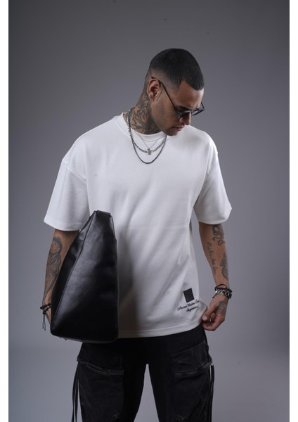 Bisiklet Yaka Sırtı Baskılı Double Face Oversize Kalıp Unisex Tişört