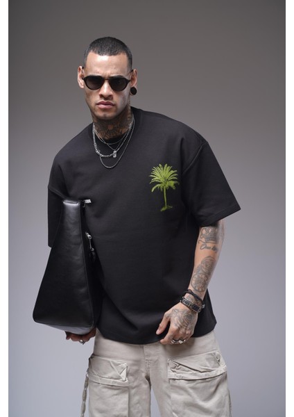 Bisiklet Yaka Palmiye Ağaç Baskılı Unisex Oversize Kalıp Tişört fiyatları