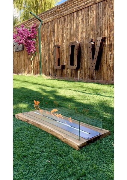 Ultra Mega Boy Doğal Ceviz Masaüstü Bioethanol Şömine Dekoratif Şömine 105 cm