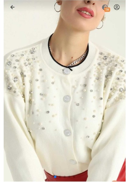 Shimmer Pearl Glow Inci ve Taş Detaylı Triko Hırka fiyatları