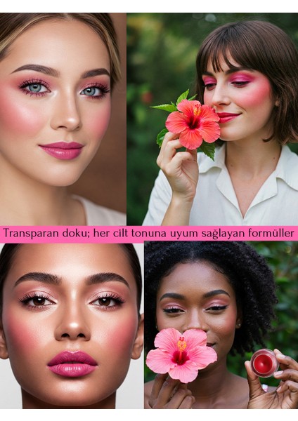 Hibiscus Magic Doğal Içerikli Çok Amaçlı Allık, Ruj, Göz Farı (Makyaj Beraberinde Çok Değerli Besleyici Cilt Bakımı) indirimleri