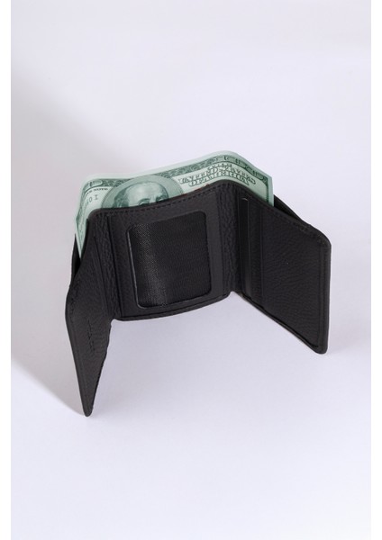 Magnus - Unisex Siyah Trifold Hakiki Deri Cüzdan