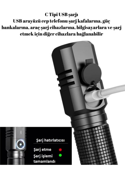 Şarjlı Mini El Feneri 10W 1800 Lümen US-536