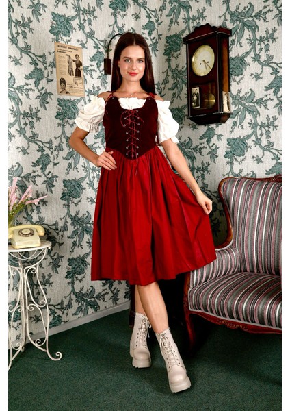 Velvet Korseli Vintage Elbise
