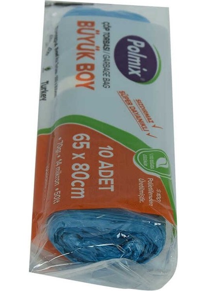 Çöp Torbası Büyük Boy 65X80CM 70GR 14MIKRON 50LT Mavi Rulo 10 Adet