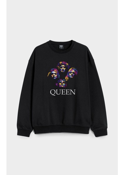 Queen Progresif Metal Grubu Baskılı Bisiklet Yaka Kapşonsuz Siyah 3 Iplik Sweatshirt