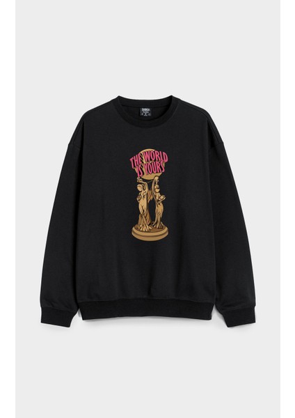 Scarface The World Is Yours Baskılı Bisiklet Yaka Kapşonsuz Siyah 3 Iplik Sweatshirt
