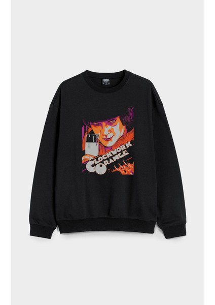 Otomatik Portakal (A Clockwork Orange) Baskılı Bisiklet Yaka Kapşonsuz Siyah 3 Iplik Sweatshirt