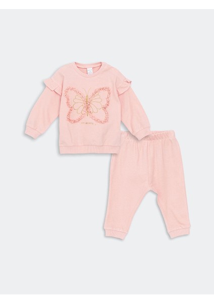 Bisiklet Yaka Kız Bebek Sweatshirt ve Tayt 2'li
