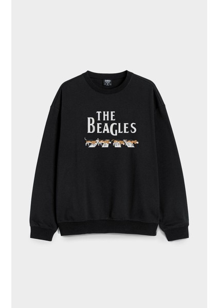 The Beatles Müzik Grubu Baskılı Bisiklet Yaka Kapşonsuz Siyah 3 Iplik Sweatshirt