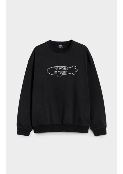 Scarface The World Is Yours Baskılı Bisiklet Yaka Kapşonsuz Siyah 3 Iplik Sweatshirt
