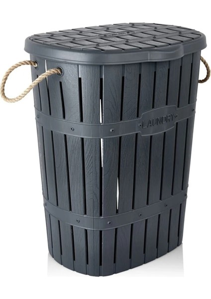 45 x 40 Home Plastik Bambu Kirli Çamaşır Sepeti Antrasit 50-99 L Gri Plastik
