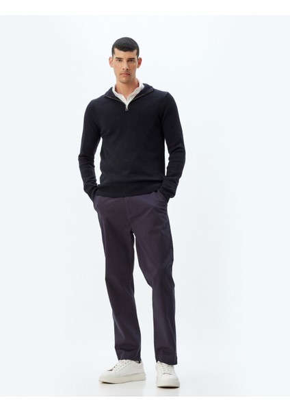 Chino Pantolon Gabardin Cep Detaylı Düğmeli Pamuklu