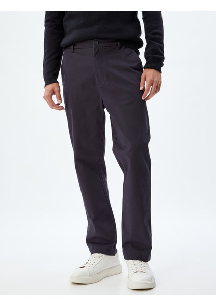 Chino Pantolon Gabardin Cep Detaylı Düğmeli Pamuklu