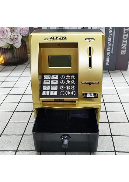 LCD Ekran Atm Şifreli Kumbara Kağıt Demir Para Girişli Kartlı Sesli Yönlendirme Takvim Saat