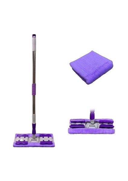 Sihirli Spin Mop Teleskopik Çok Amaçlı Mop +1 Bez Hediyeli - Mor (4767)