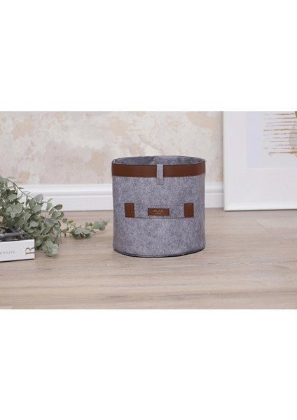 Deri Şeritli Yuvarlak Çok Amaçlı Düzenleyici Organizer Kutu Keçe Sepet (Mini) 03822 ( Lisinya ) fırsatları