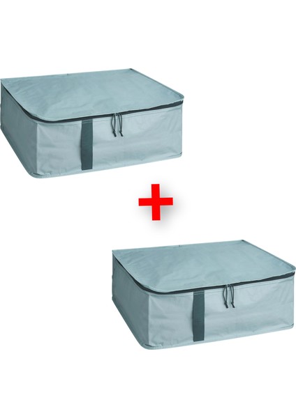 2 Adet Fermuarlı Hurç 55 x 49 x 19 cm Ikea 2'li Set Yatak Altı Çarşaf Nevresim Giysi Saklama Düzenleme Kutusu Turkuaz