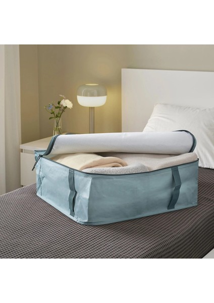 2 Adet Fermuarlı Hurç 55 x 49 x 19 cm Ikea 2'li Set Yatak Altı Çarşaf Nevresim Giysi Saklama Düzenleme Kutusu Turkuaz
