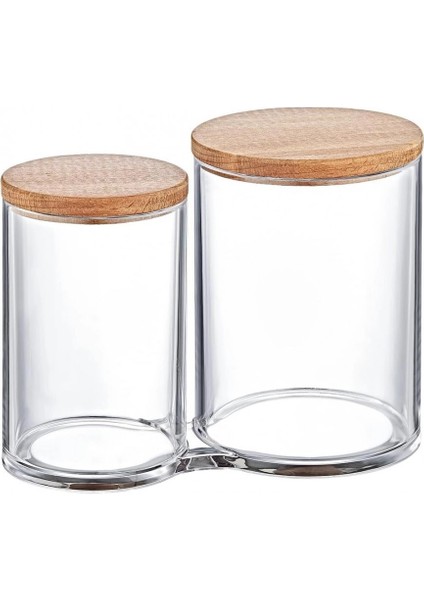 Ahşap Kapaklı Şeffaf Ikiz Pamukluk ve Kulak Çubuğu Organizer