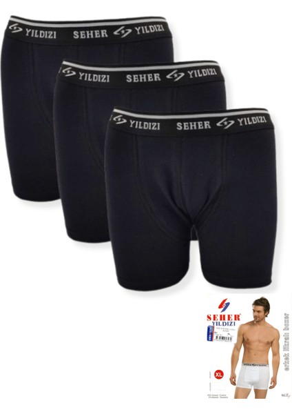 0060 Seher Erkek Elastan Boxer 3lü Siyah