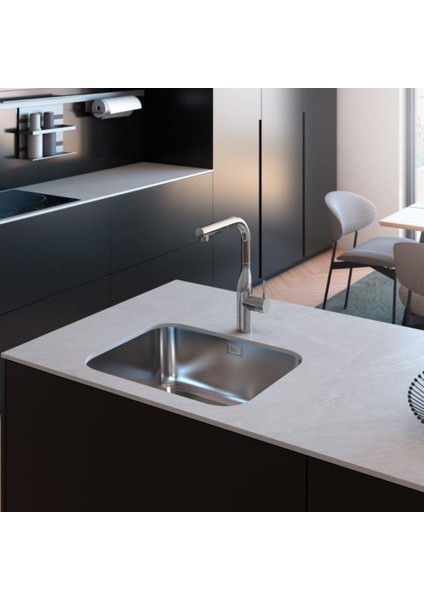 Glera "L" Borulu Pull-Out Spiralli Eviye Bataryası, Parlak Krom Renk, A5A854DC00