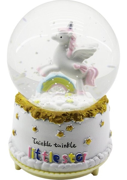 Orta Boy Tay - Unicorn Cam Nus Kar Küresi Pilli - Müzikli - Işıklı