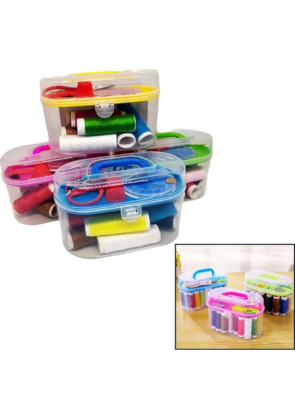 - Yüzük - Iğne Tekstil Makası Mezura - Iplik - Dikiş Seti Çantalı Yeni