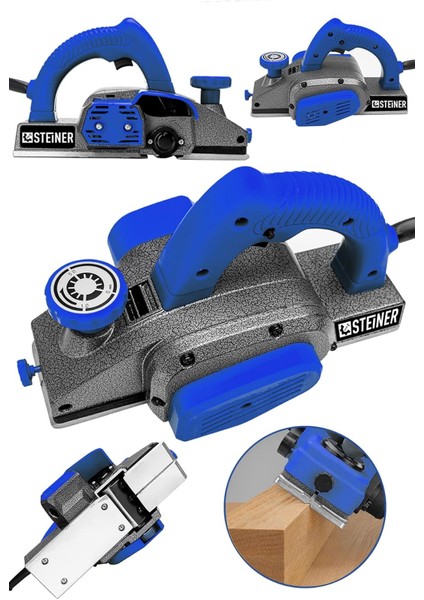 Alman 3400 Watt Metal Şanzıman Çift Bıçaklı Planya Rende Makinesi Mavi