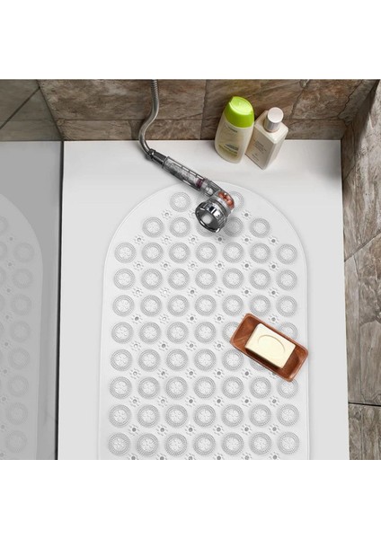 1 Adet Beyaz Duşa Kabin Banyo & Duş Kaydırmazı & Küvet Paspası Vantuzlu Yapışır Oval Masajlı 37 x 69 cm