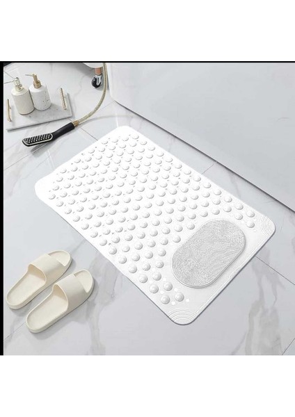 1 Adet Beyaz Renk Silikon Kaymaz Tabanlı Banyo Paspası Duş Kaydırmazı Vantuzlu 36 x 69,5 cm