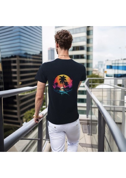 Hawaii T-Shirt Pamuklu Siyah Penye Basic Erkek Tişört fırsatları